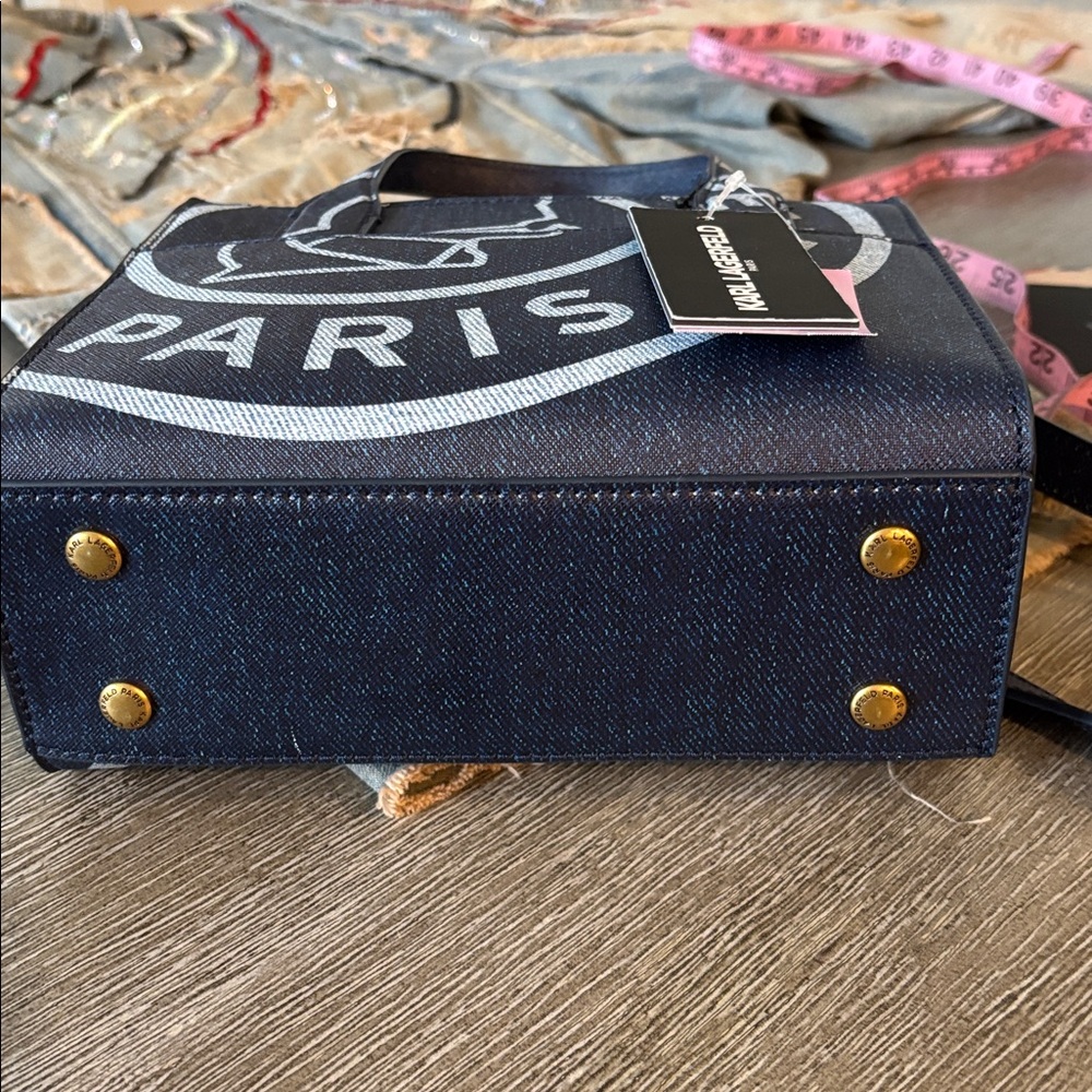 Karl Lagerfeld Blue Denim and Gold Handbag - Picture 5 of 5